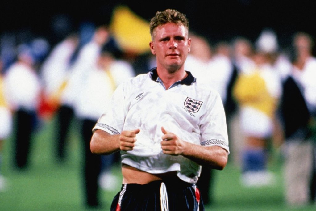England's Paul Gascoigne wipes tears away after defeat by West Germany in Turin - Football Against The Enemy